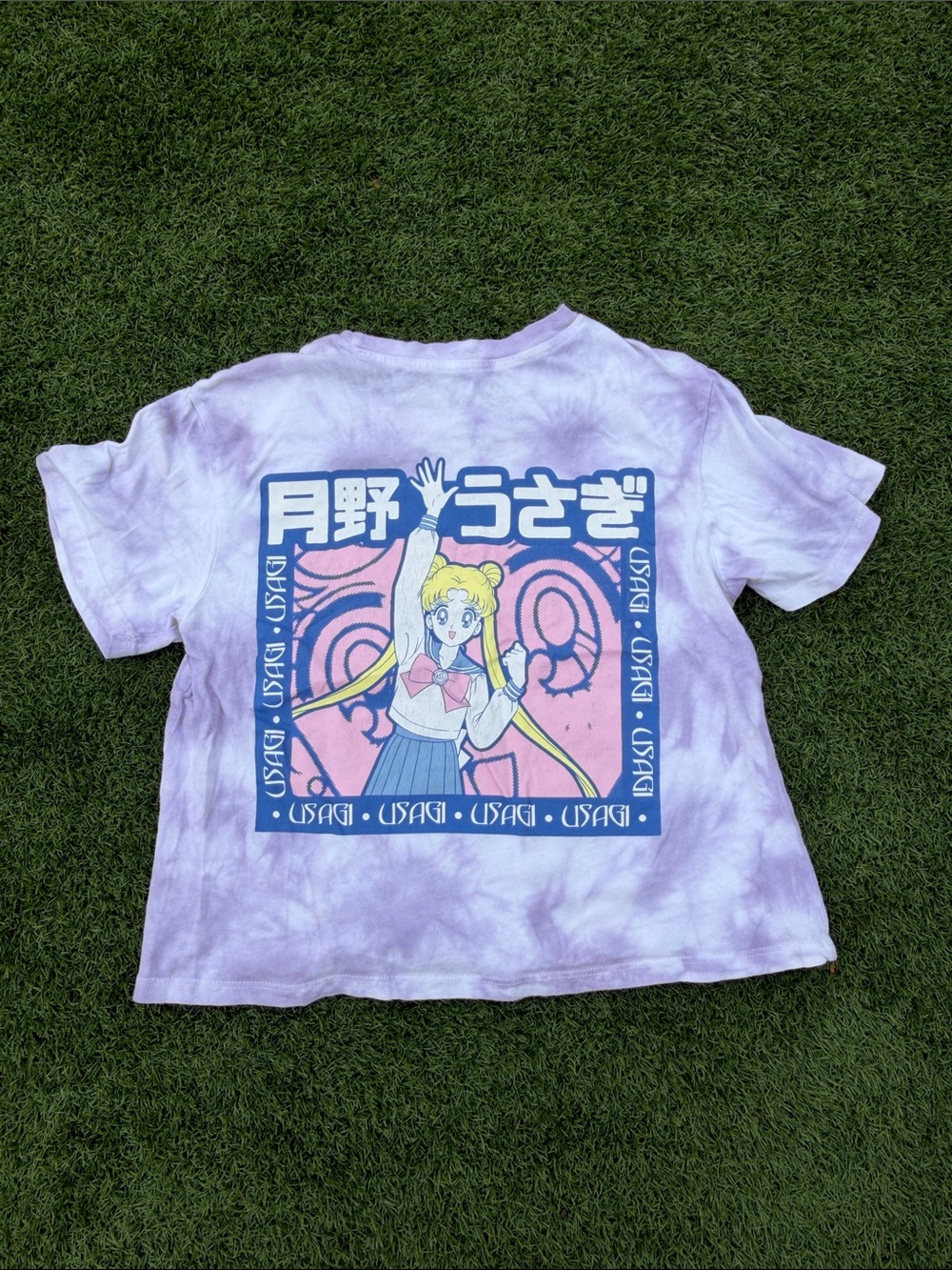 Womenโs Sailor Moon Girls Tie Dye Graphic Tee - Pink & Blue Print Size XS
